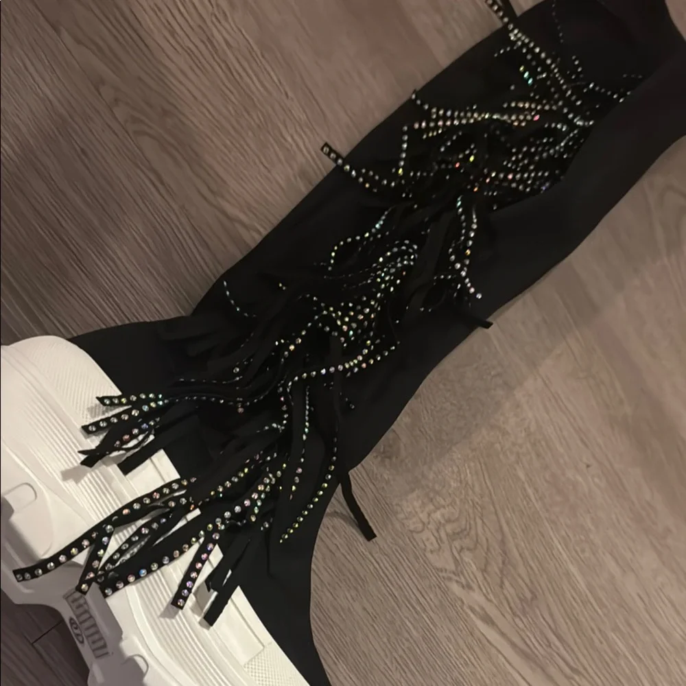 ARETHA - BLACK - BOOTS by CAPE ROBBIN Over-the-Knee Boots with Fringe Detailing